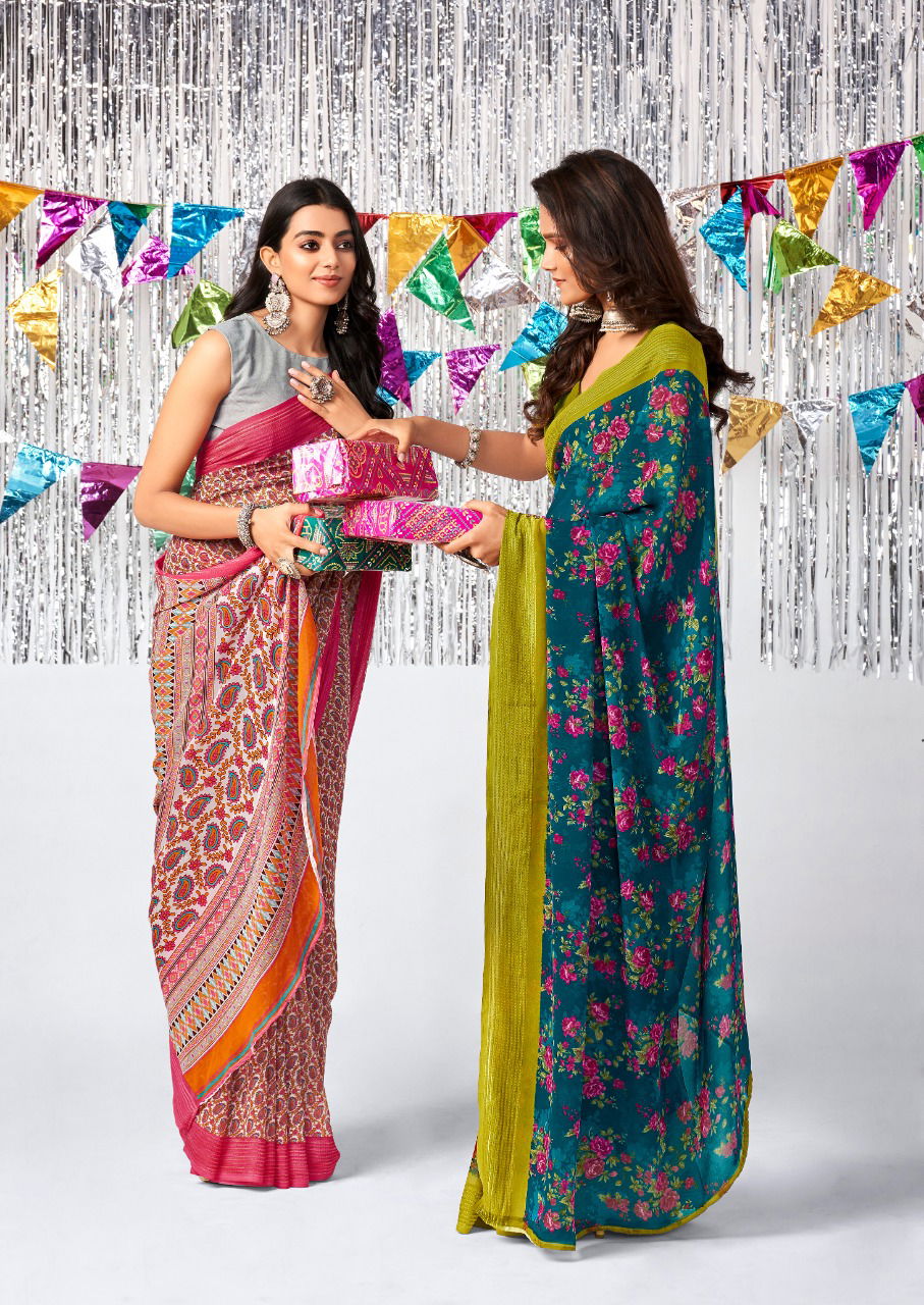 Stavan Shara New Printed Designer Fancy Wear Georgette Saree Collection